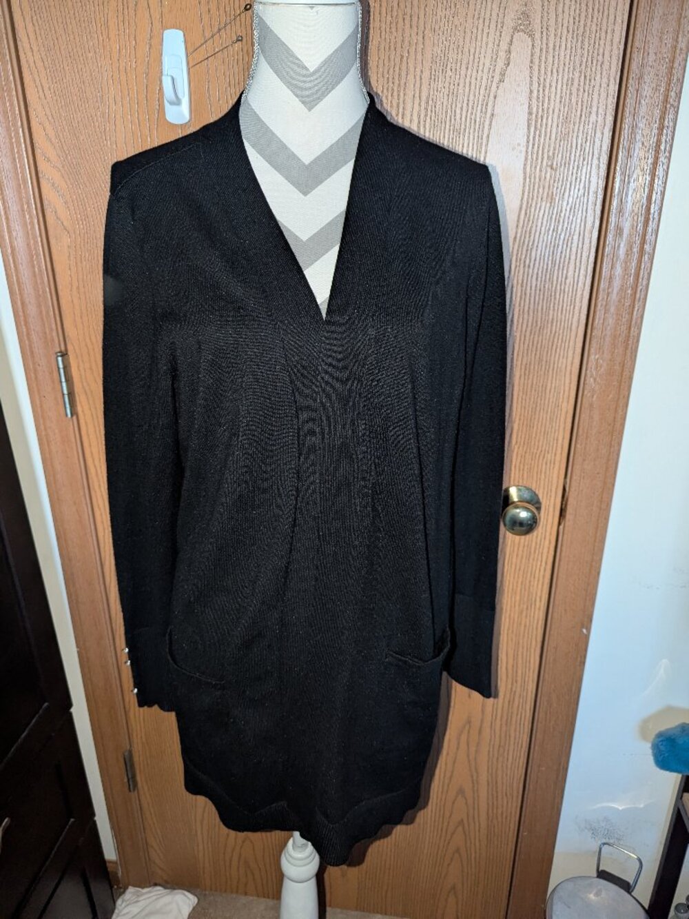 L Black Cardigan with metal button sleeves